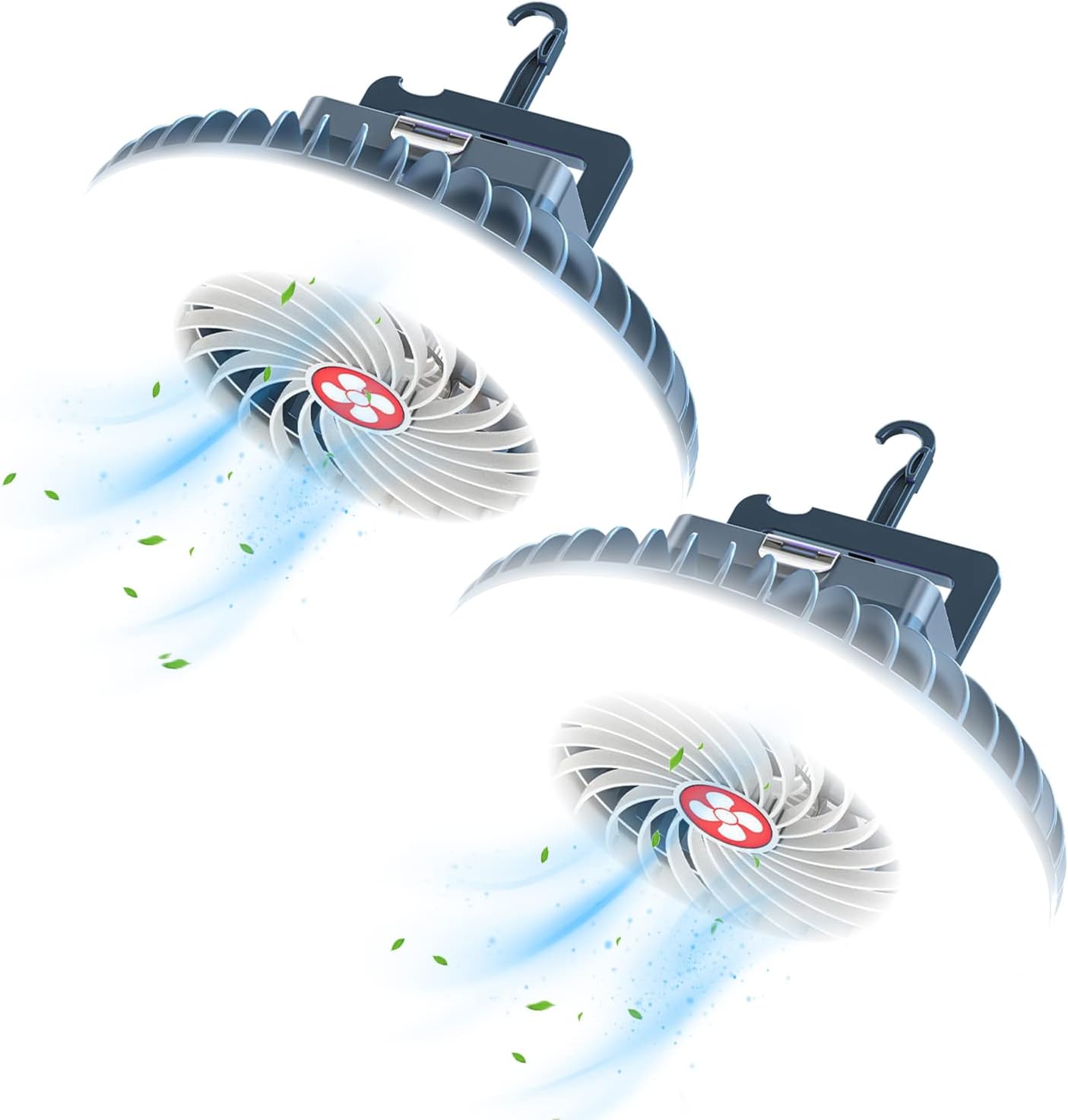 XTAUTO Portable Camping Fan - USB Rechargeable LED Lantern | Waterproof Tent Fan for Outdoor Use - 2-Pack