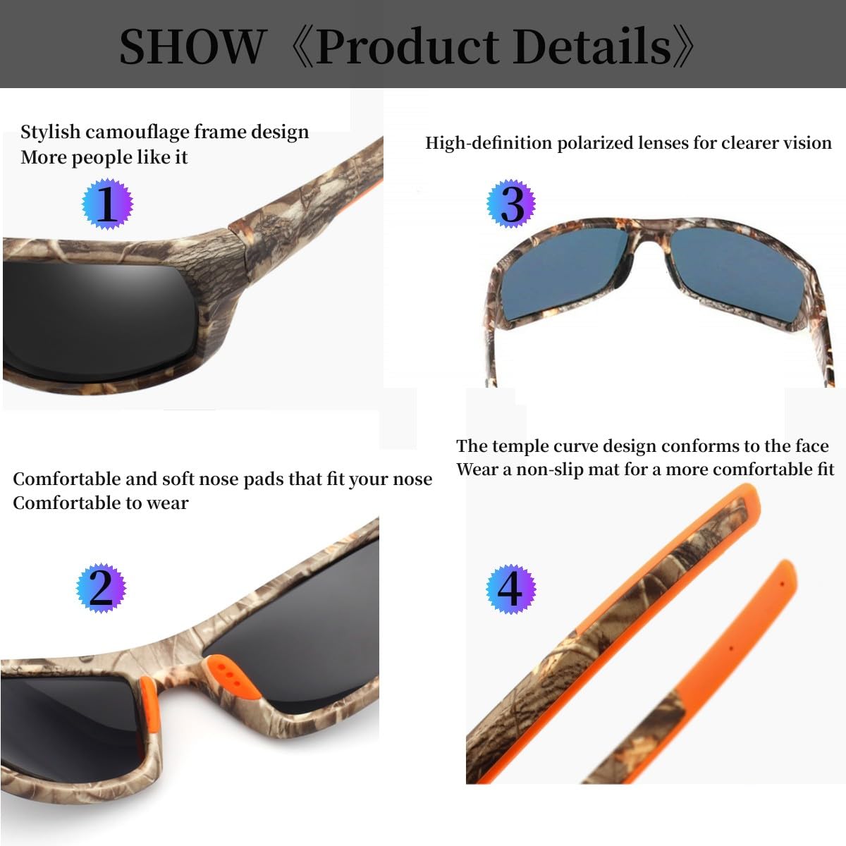 YUHANOER Polarized Sport Sunglasses Cycling Driving Fishing Baseball Running Glasses for Men Women,UV400 Glasses (Polarized Camo Gery)