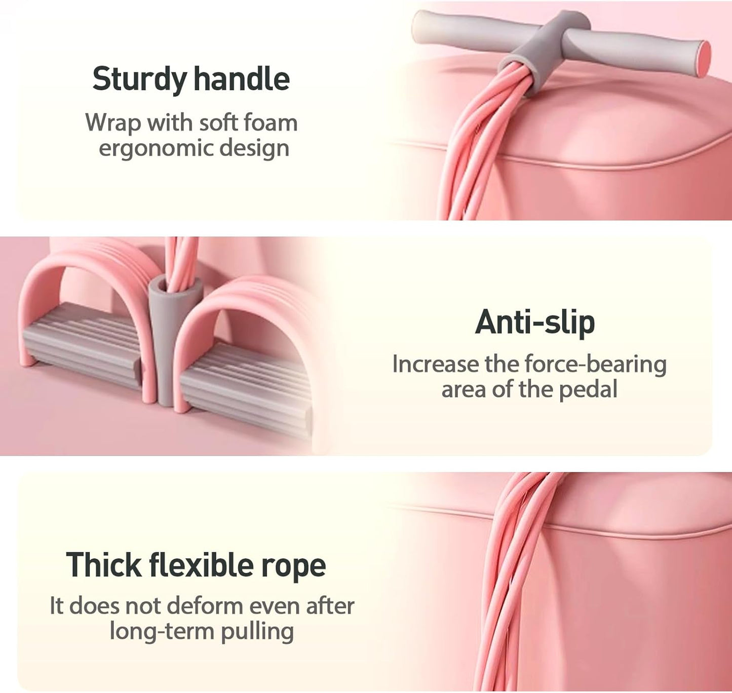 Pedal Resistance Bands - 2026 Upgrade Multifunction Tension Rope for Full Body Workout | Pink