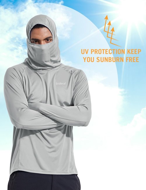 Baleaf Men's Sun Protection Hoodie - UPF 50+ Long Sleeve UV SPF Shirt with Mask | Lightweight Fishing Gear