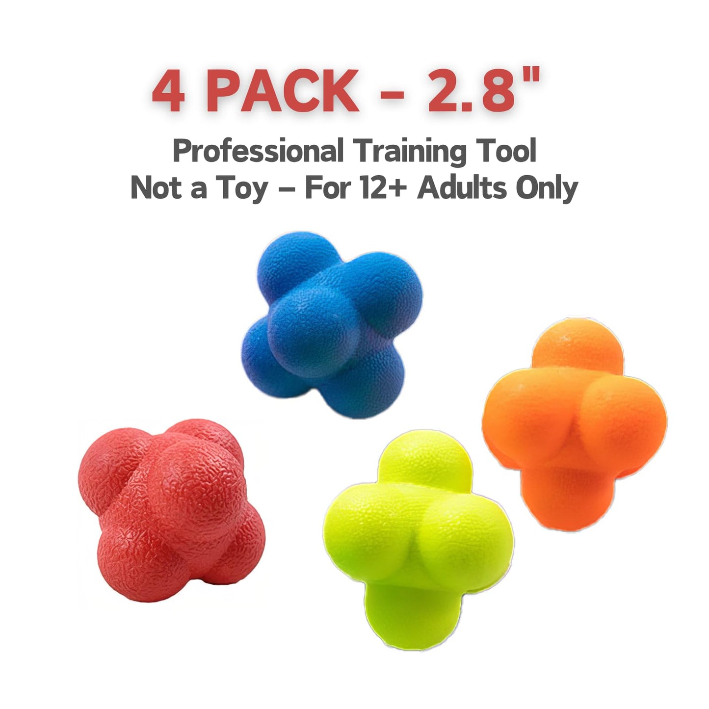 OBELGEOYA Reaction Balls 4 Pack, 2.8 Inch - Hand-Eye Coordination Trainer, Reflex & Agility Training Equipment for Baseball, Handball, Sports & Fitness, Outdoor Fun, (only for 12+ Adults)