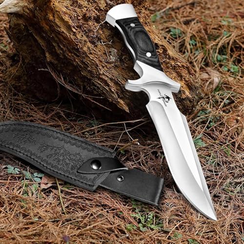 Purple Dragon 5.8 Inch Camping Fixed Blade Knife with Sheath - Full Tang 440C Steel, Redwood Handle, Outdoor Gear