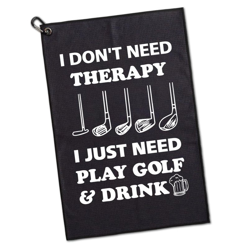 GEYGIE I Don't Need Therapy I Just Need Play Golf Printed Microfiber Golf Towel, Funny Golf Towel Gifts and Golf Accessories for Men Women Grandpa, Fathers Day Birthday Gift for Golf Lover