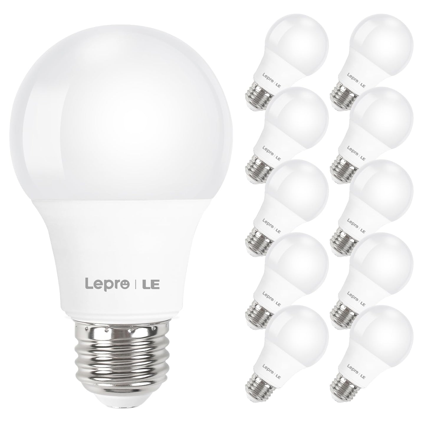 Lepro LED Light Bulbs 60 Watt Equivalent, 9W 800 Lumens Non-Dimmable, Daylight White 5000K, A19 E26 Standard Medium Base, 10000 Hour Lifetime 10 Count (Pack of 1)