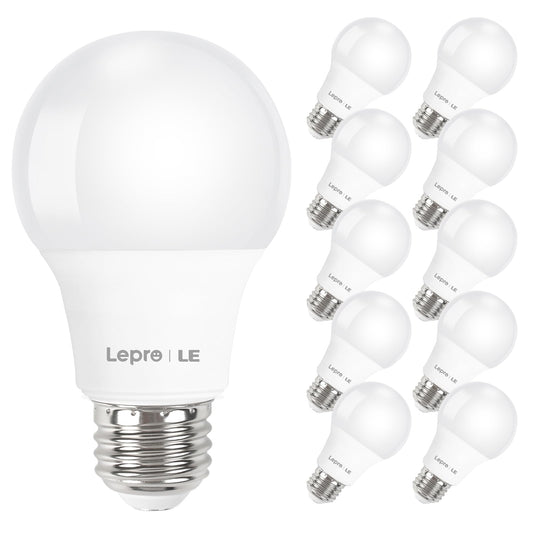 Lepro LED Light Bulbs 60 Watt Equivalent, 9W 800 Lumens Non-Dimmable, Daylight White 5000K, A19 E26 Standard Medium Base, 10000 Hour Lifetime 10 Count (Pack of 1)