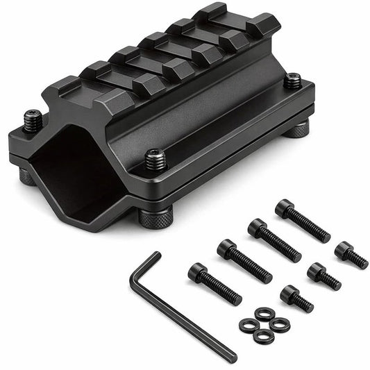 360 Tactical Shotgun Single Rail Barrel Mount 5 Slots 2.5" Two Piece Design Clamps To Barrel Diameters .75" to 1.1" Five Slot Barrel Mount