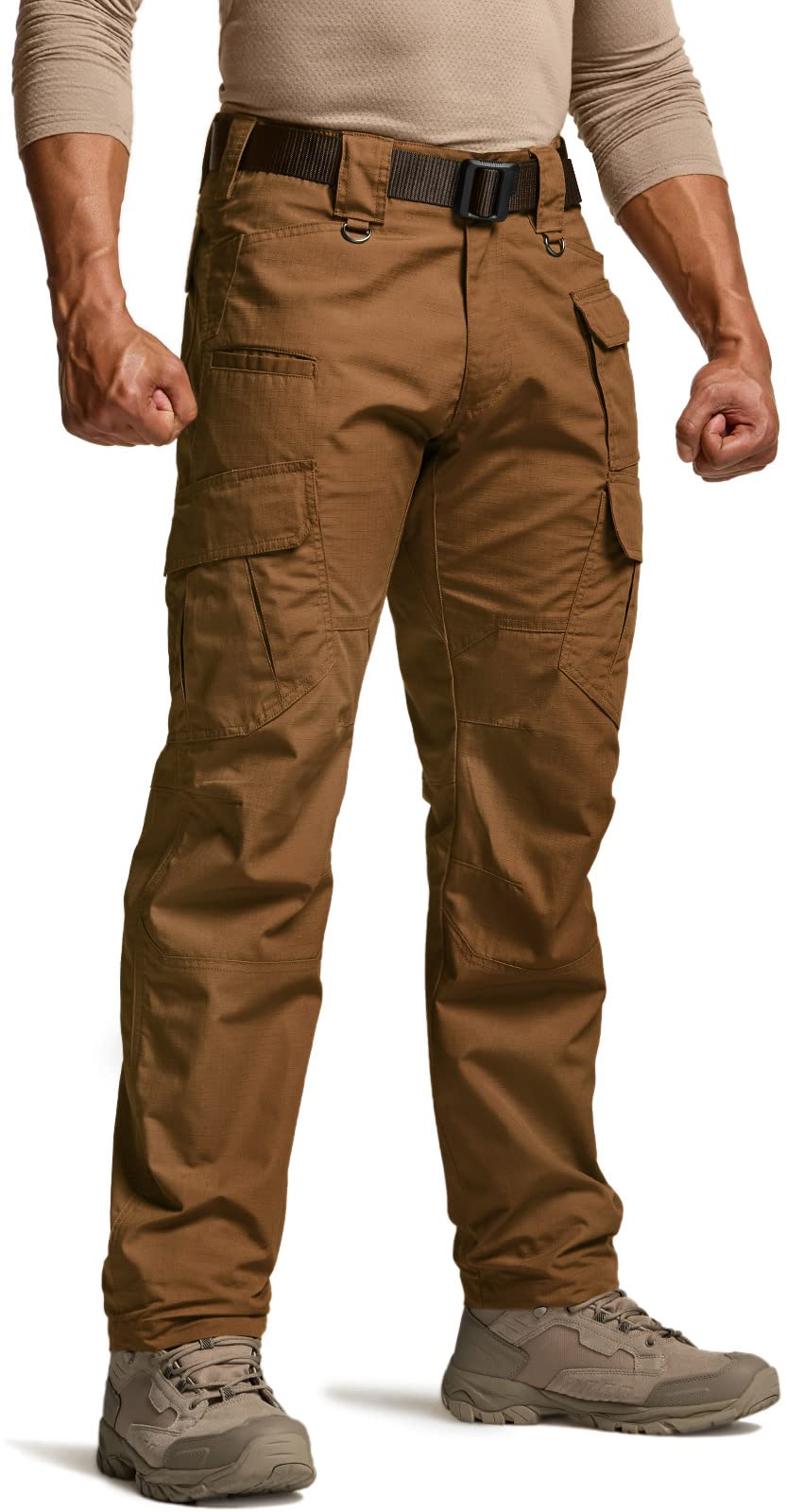 CQR Men's Tactical Pants, Water Resistant Ripstop Cargo Pants, Lightweight EDC Work Hiking Pants, Outdoor Apparel, Duratex Mag Pocket Copper Brown, 34W x 34L