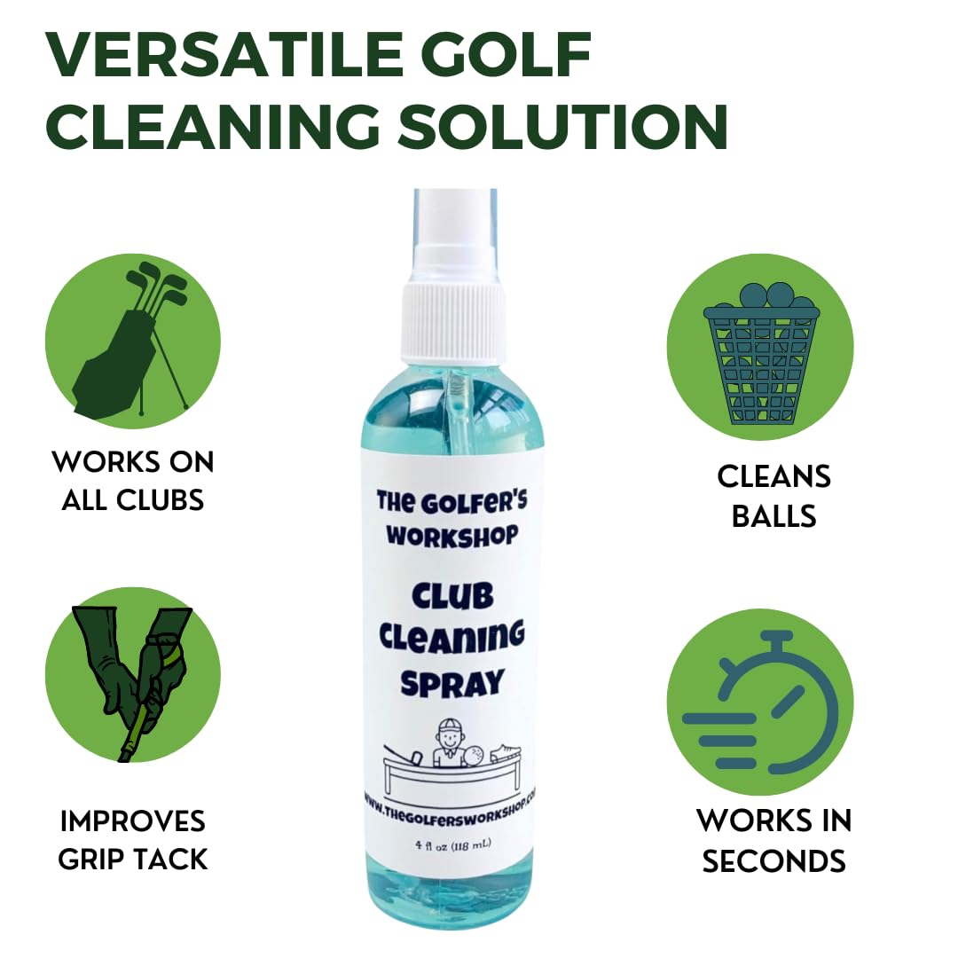 The Golfer's Workshop Golf Club Cleaner – 4oz Portable Spray Bottle | Deep Clean for Clubs, Balls & Grips | Golf Accessory