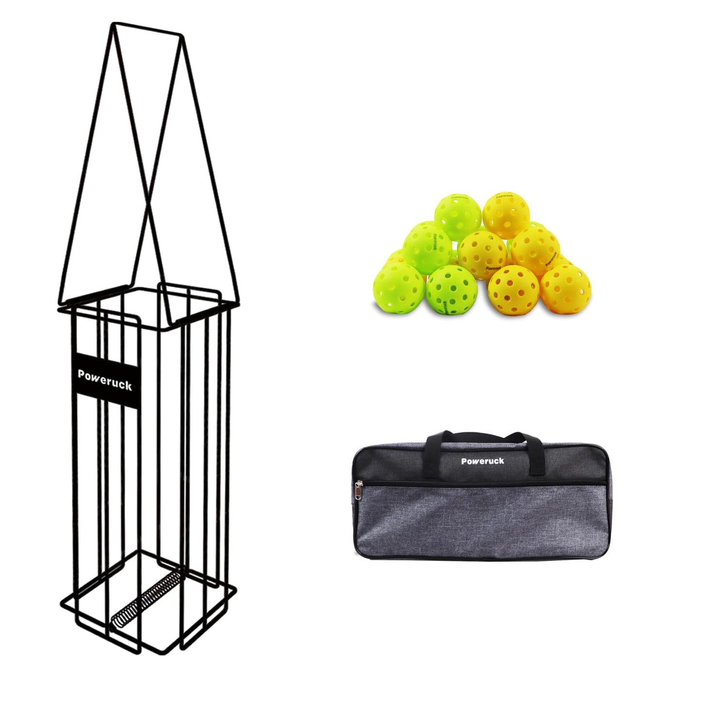 Poweruck Pickleball Tennis Ball Hopper Set, Tennis Ball Basket Holder with 20 Outdoor Pickleball Balls,Perfect Court Equipment for Beginner