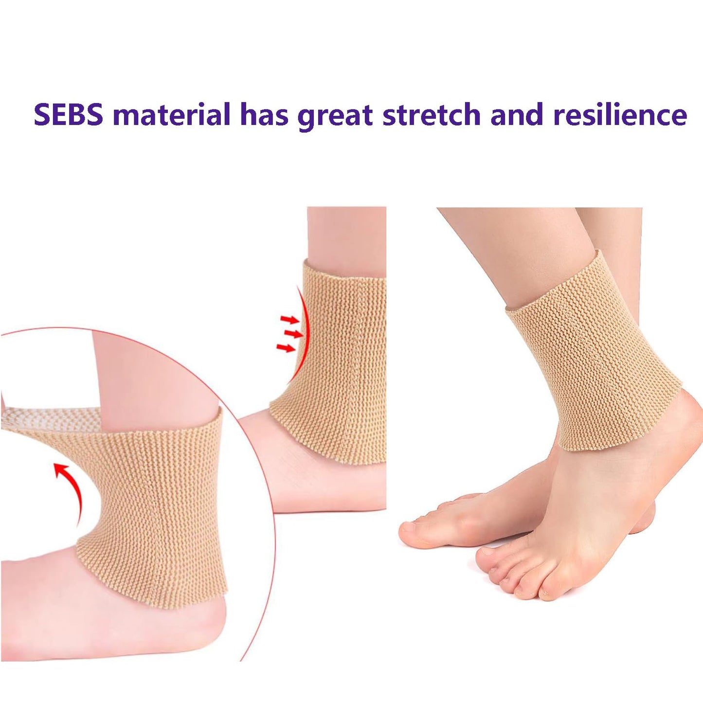 Ankle Gel Sleeves with Cushion Support Elastic Sleeves for Ice Skating, Hockey, Hiking Nude Color Non-Slip 1 Pair