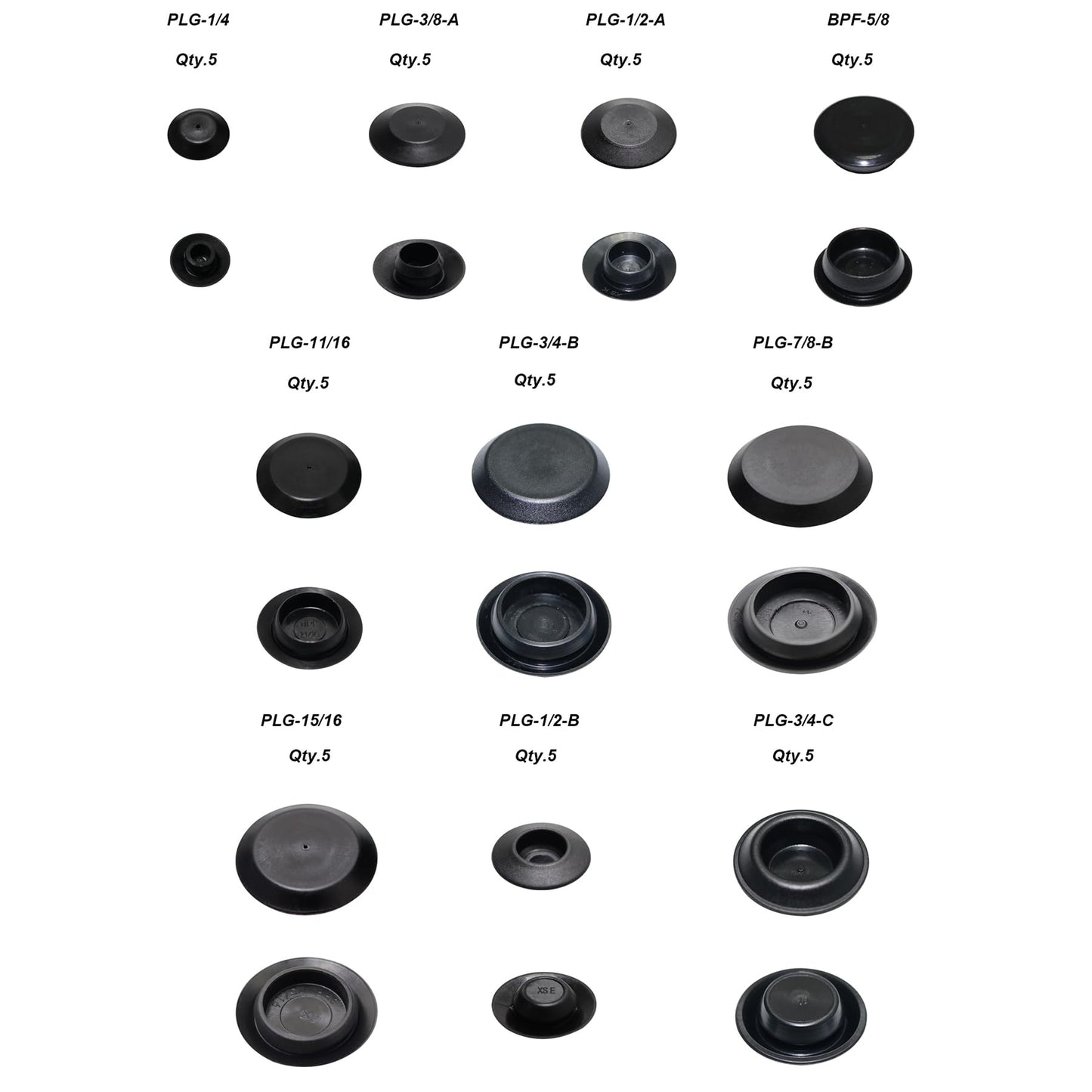 50pcs Plastic Plugs for Round Holes - Auto Body Plugs - Sheet Metal Plugs - Flush Mount Plug Assortment - Automotive Hole Plug Button Cap - Fits Hole Size 1/4, 3/8, 1/2, 5/8, 11/16, 3/4, 7/8, 15/16