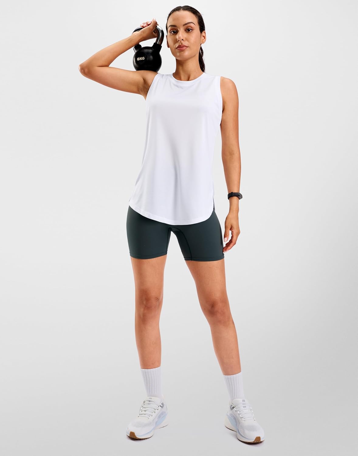 SANTINY Women's Lightweight Sleeveless Workout Tank Top - Athletic Gym & Yoga Shirt | Loose Fit, White (Large)