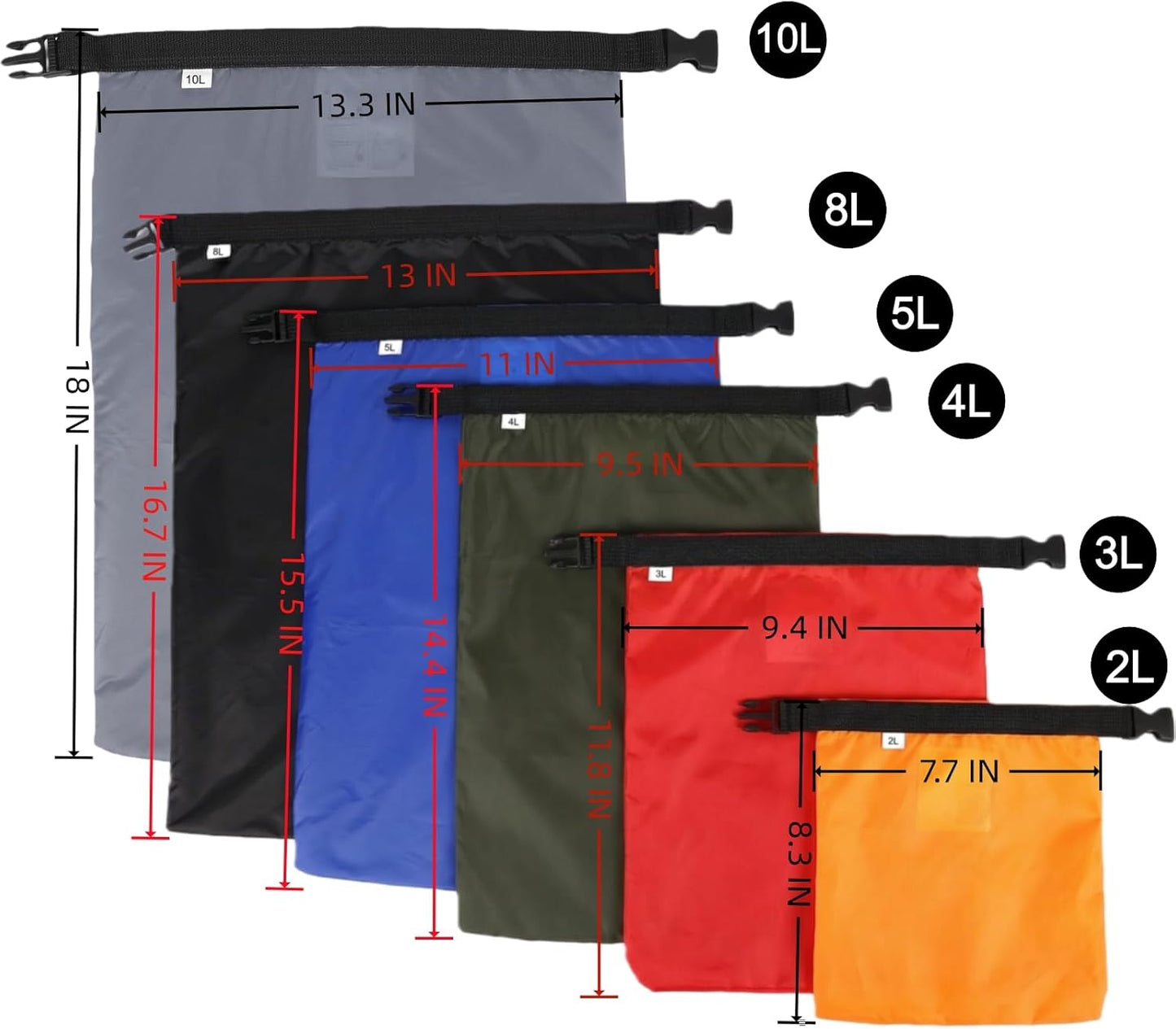 Skiennix Waterproof Dry Bags Set - 6-Pack Ultralight Stuff Sacks for Hiking, Camping & Travel