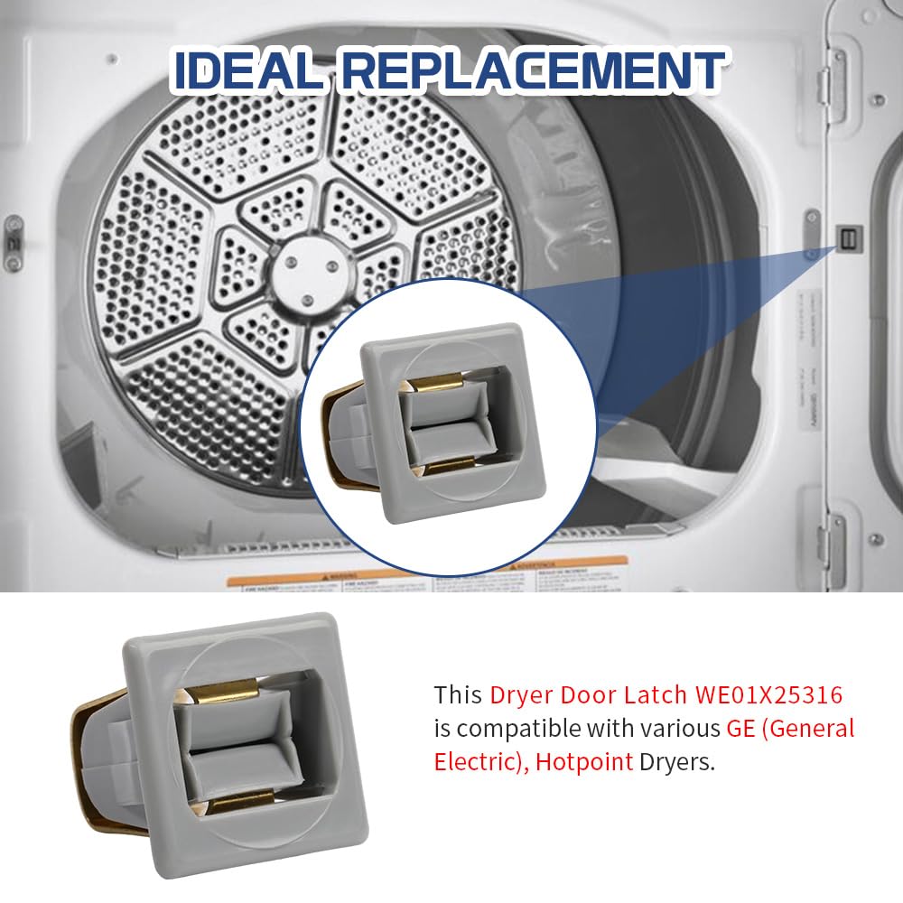 [Upgraded] WE01X25316 Dryer Door Latch fit for GE/Hotpoint Dryers, Replace 4512762, AP6037347, PS11766999 (2 Pack)