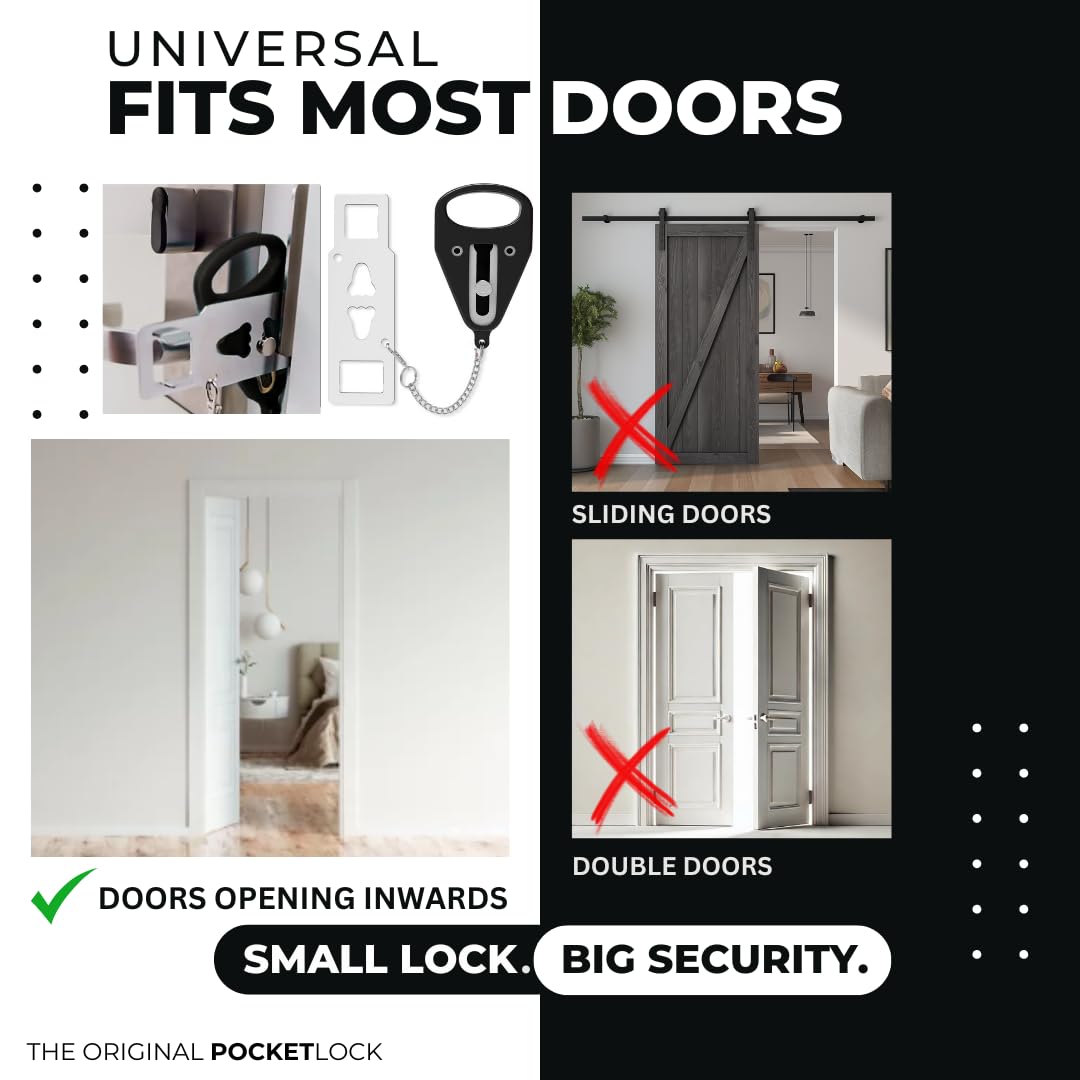 Portable Door Lock 2 Pack for Travel – Hotel Door Locks for Travelers Security – Door Safety Lock from Inside for Home & Apartment – Travel Locks for Hotel Rooms – PocketLock (Black)