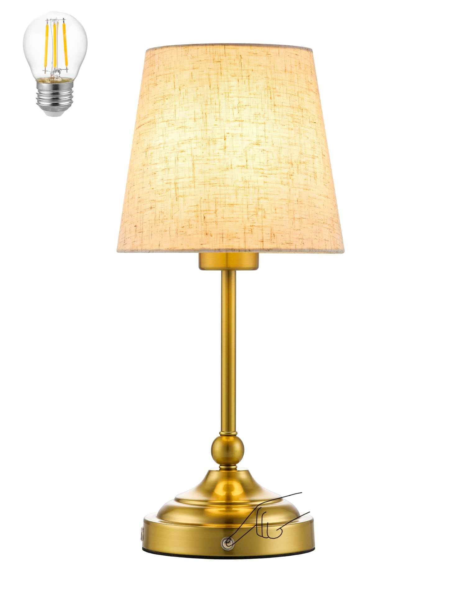 BOHON Cordless Lamp with Dimmer, Built-in 5200mAh Rechargeable Lamp, Patio Table Lamp, LED Bedside Night Light, Outdoor Ambient Light for Camping Restaurant Bedroom Dining Room Decor, Antique Brass