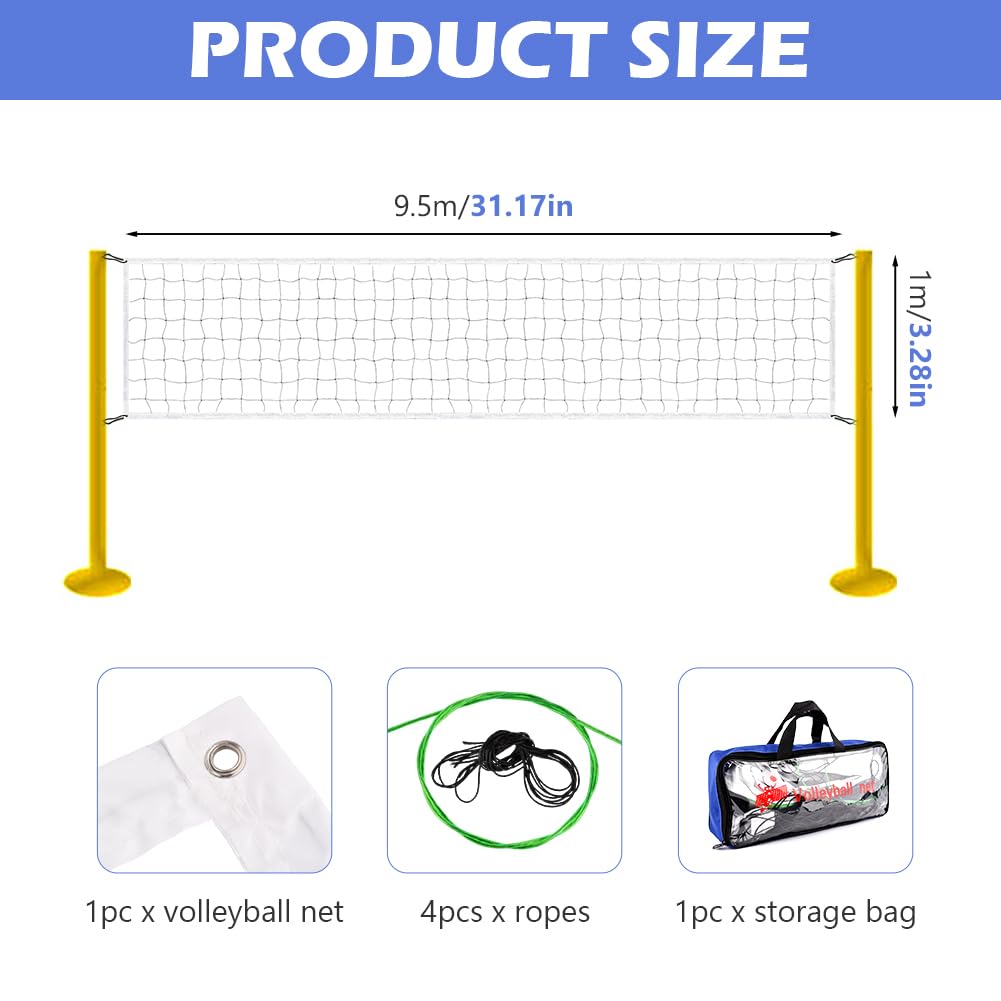 Professional Volleyball Net Outdoor,31.17x3.28ft Net, Canvas Edge Fitness Playground Volleyball Net (Black)