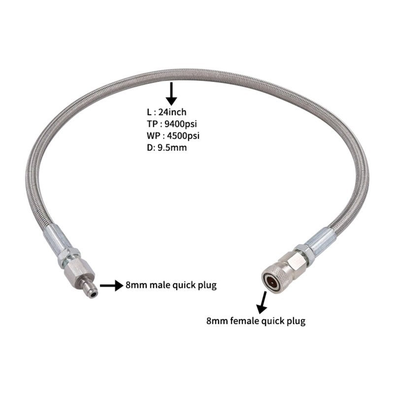 TUXING Pcp Paintball Airsoft Fill Whip Hose Extension 4500 Psi PCP - 24 inch Stainless Steel Charging System with Quick Disconnect