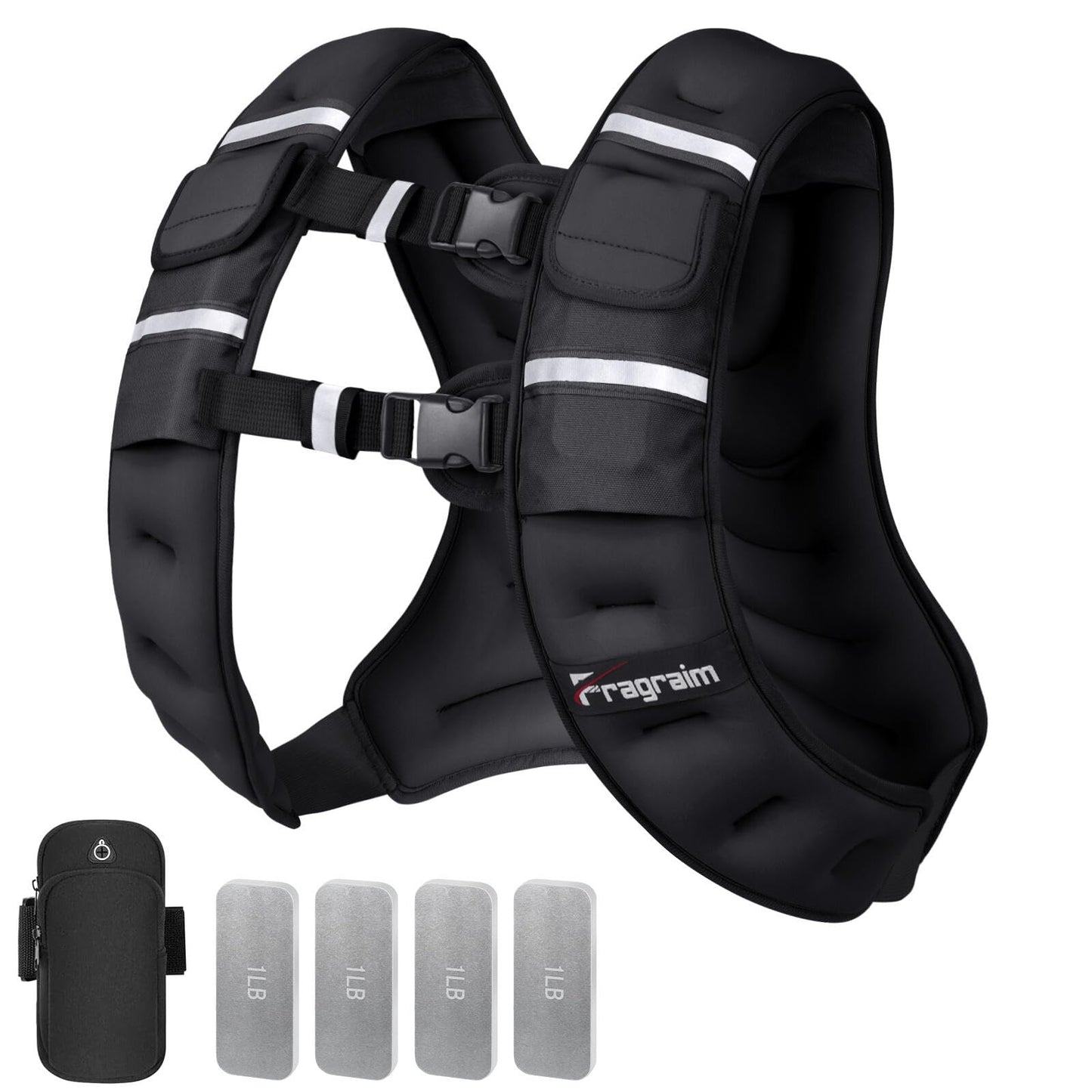 Fragraim Adjustable Weighted Vest for Women Men, 14-18lb Weight Vest with 4 Removable Iron Weights, Phone Holder and Back Pocket, Vest for Walking,Strength Training, Running - Black