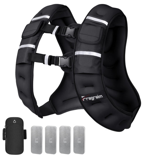 Fragraim Adjustable Weighted Vest for Women Men, 14-18lb Weight Vest with 4 Removable Iron Weights, Phone Holder and Back Pocket, Vest for Walking,Strength Training, Running - Black