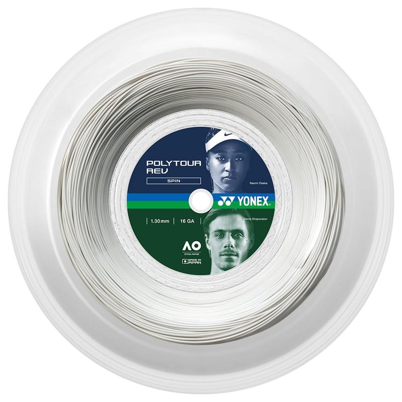YONEX Polytour Rev Tennis String White; 1.30 mm / 17 GA; 200 m / 656 ft
