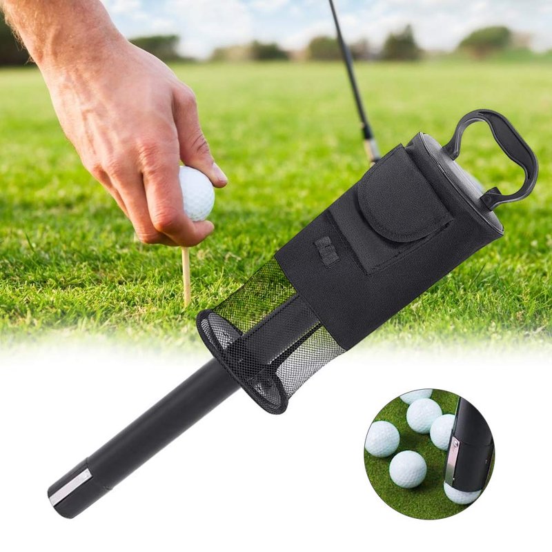 Number-one Golf Ball Collector, Golf Ball Shag Bag Holds About 75 Balls Golf Detachable Ball Retrievers Tube with Storage Bag Golf Ball Picker Scooping Device (Black)