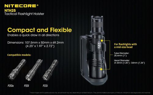 Nitecore NTH25 Rotary Flashlight Holster for P20ix P20i P23i and More with Adjustable Belt Clip Sticker