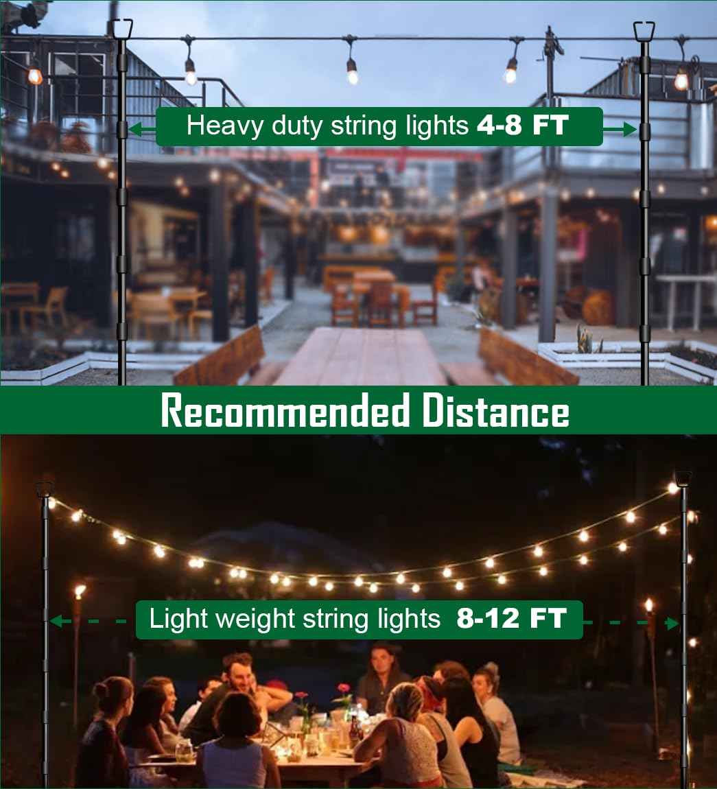 Tigerden 10Ft String Light Poles for Outside, Adjustable Metal Poles for Outdoor String Lights, Rustproof & Sturdy Light Stand Posts for Patio, Backyard, Deck, Garden, Party Decorations