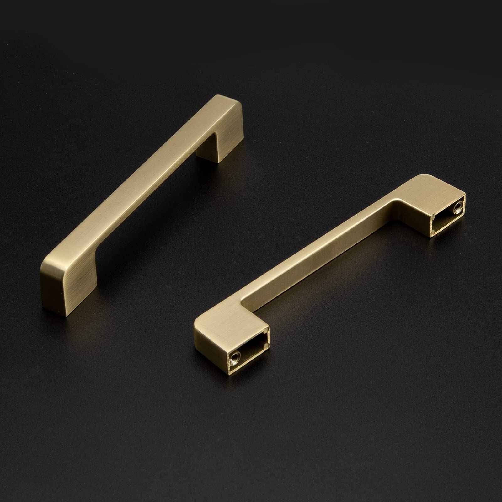 Haliwu 30 Pack Cabinet Handles Brushed Gold Cabinet Pulls 5 Inch Hole Center Drawer Pulls Modern Square Dresser Handles for Bathroom Kitchen Bedroom, Zinc Alloy