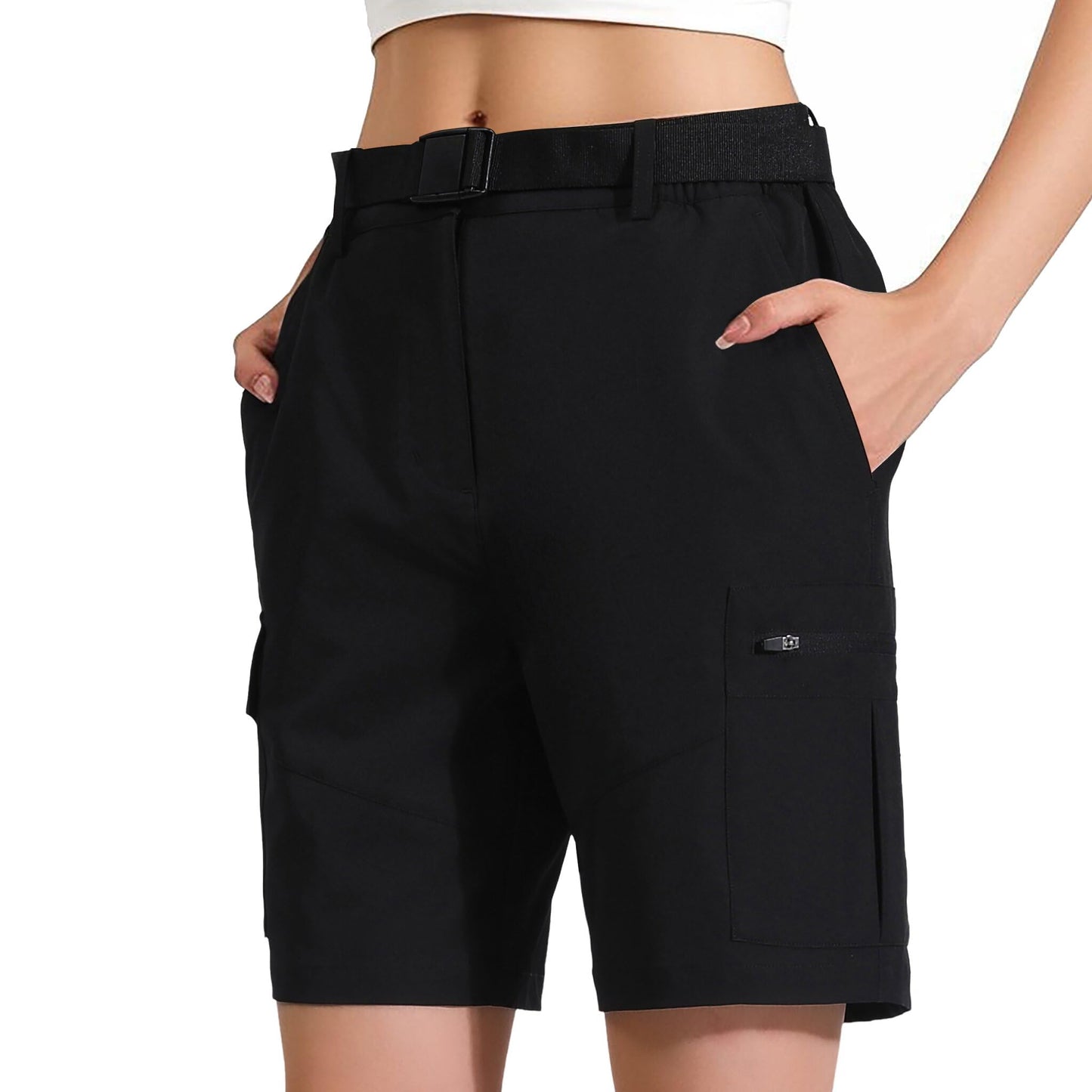 RIMOHX Women's 7'' Hiking Cargo Shorts with Multiple Pockets Lightweight Quick Dry Athletic Outdoor Golf Casual Summer Shorts Black