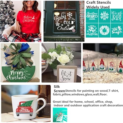 JAJADO Merry Christmas Silk Screen Stencils Elk Deer Xmas Holiday Reusable Silk Screen Transfers Screen Printing Stencils for Painting on Wood/Mup/Windows/Door, DIY Chrismtas Ornaments