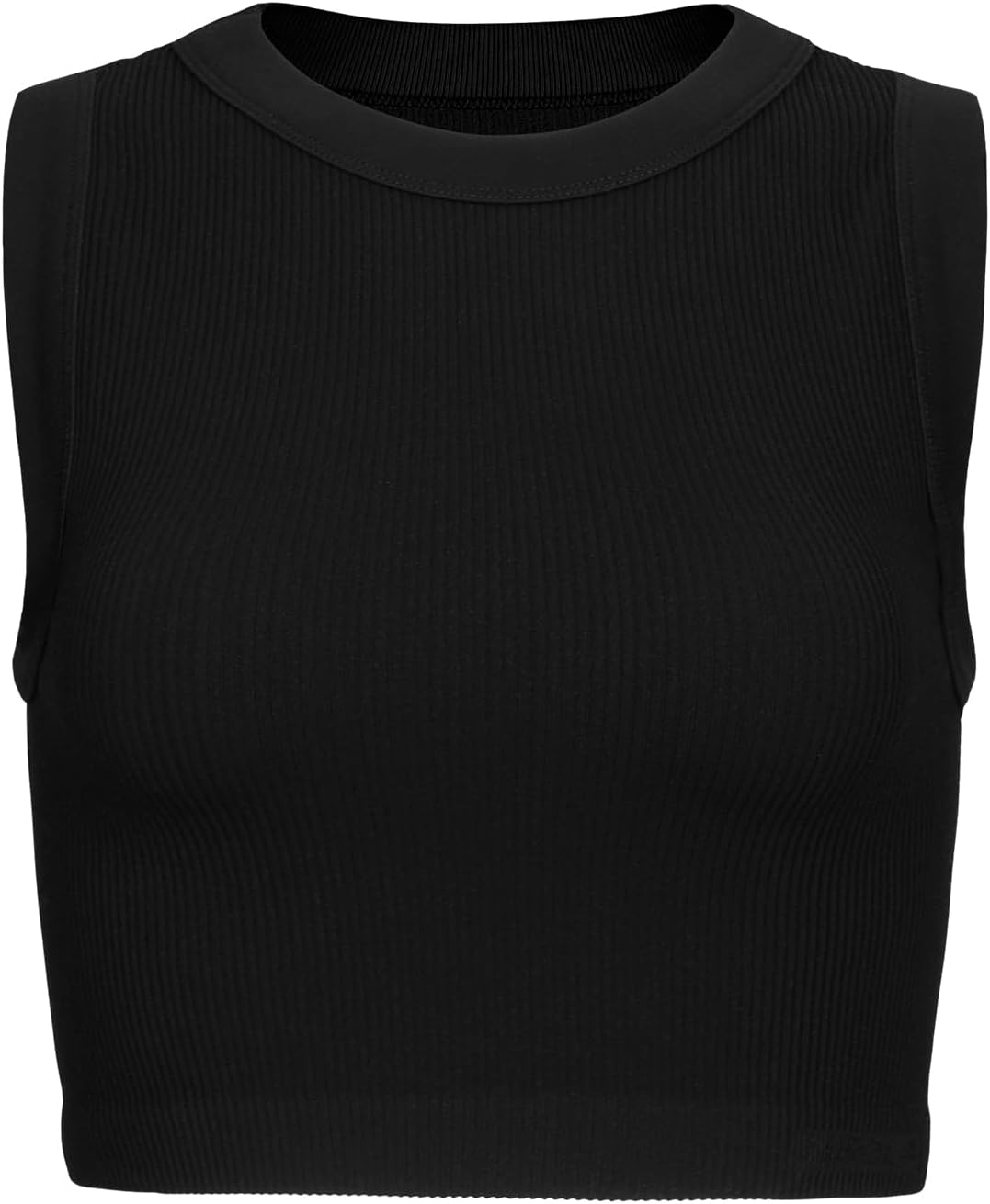 AUROLA Essentials Rib Seamless Sleeveless Tank - Stylish Round Neck Crop Top for Active Women