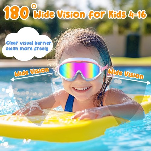 COOLOO Kids Swim Goggles - Anti-Fog, UV Protection, Wide View, No Leak Design | 2 Pack for Ages 4-16