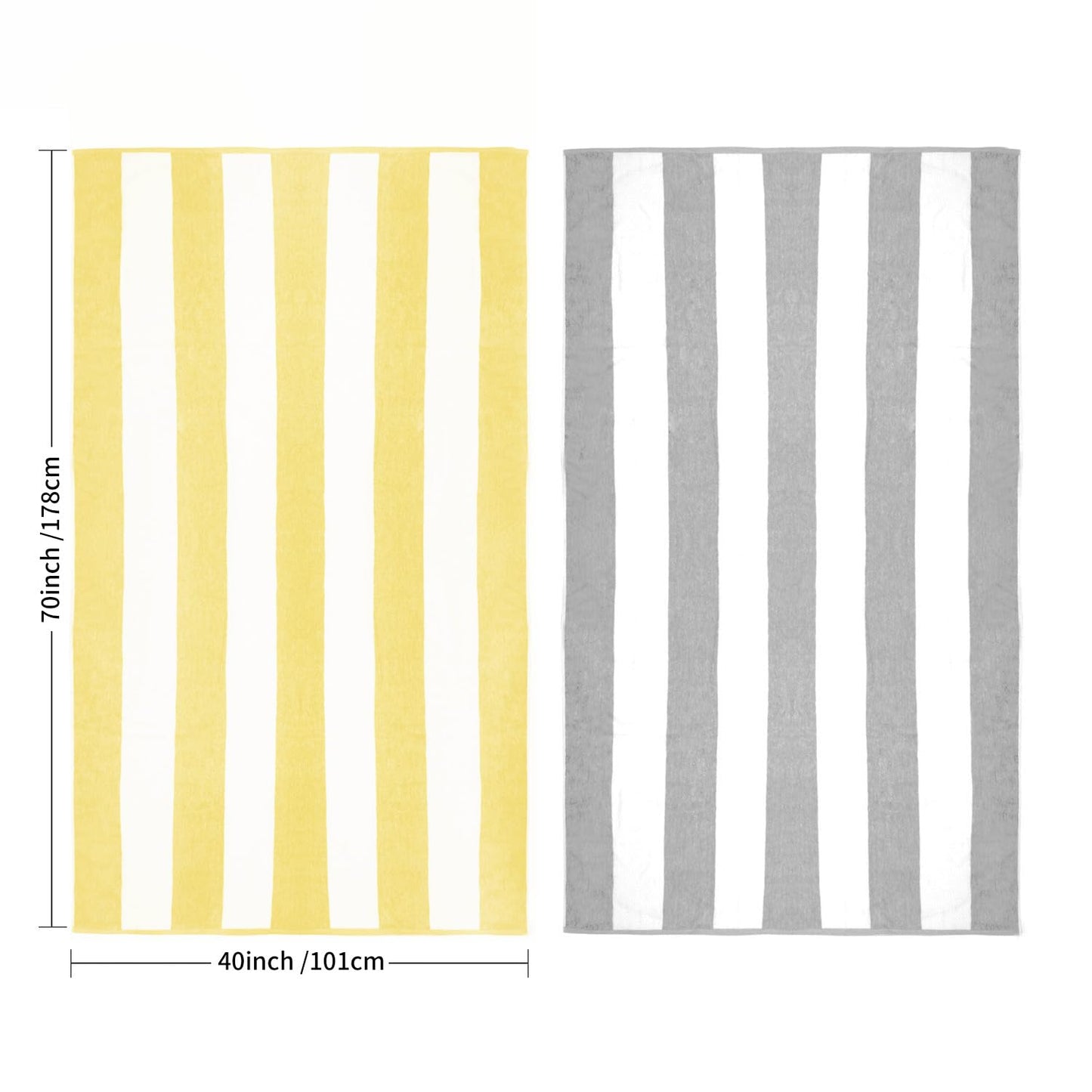 CLOWOOD Plush Oversized Beach Towel - Cotton 40 x 70 Inch Large Thick Yellow Striped Cabana Pool Swimming Towel
