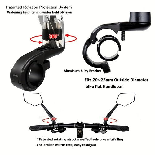 DRCKHROS Bike Mirror Handlebar Mount E-bikes Bicycle Mirrors, Anti-Shake 360° Rotatable High-Definition Shockproof Explosion-Proof Wide-angle Rear View Convex Mirror for bike bicycle ebike