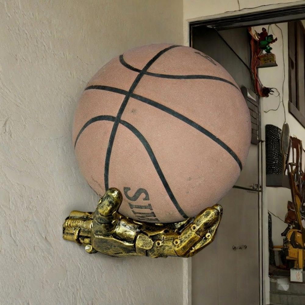 Mechanical Hand Wall Mounted Basketball Holder - Punk Style Garage Ball Storage Rack | Space-Saving Display for Room & Garage