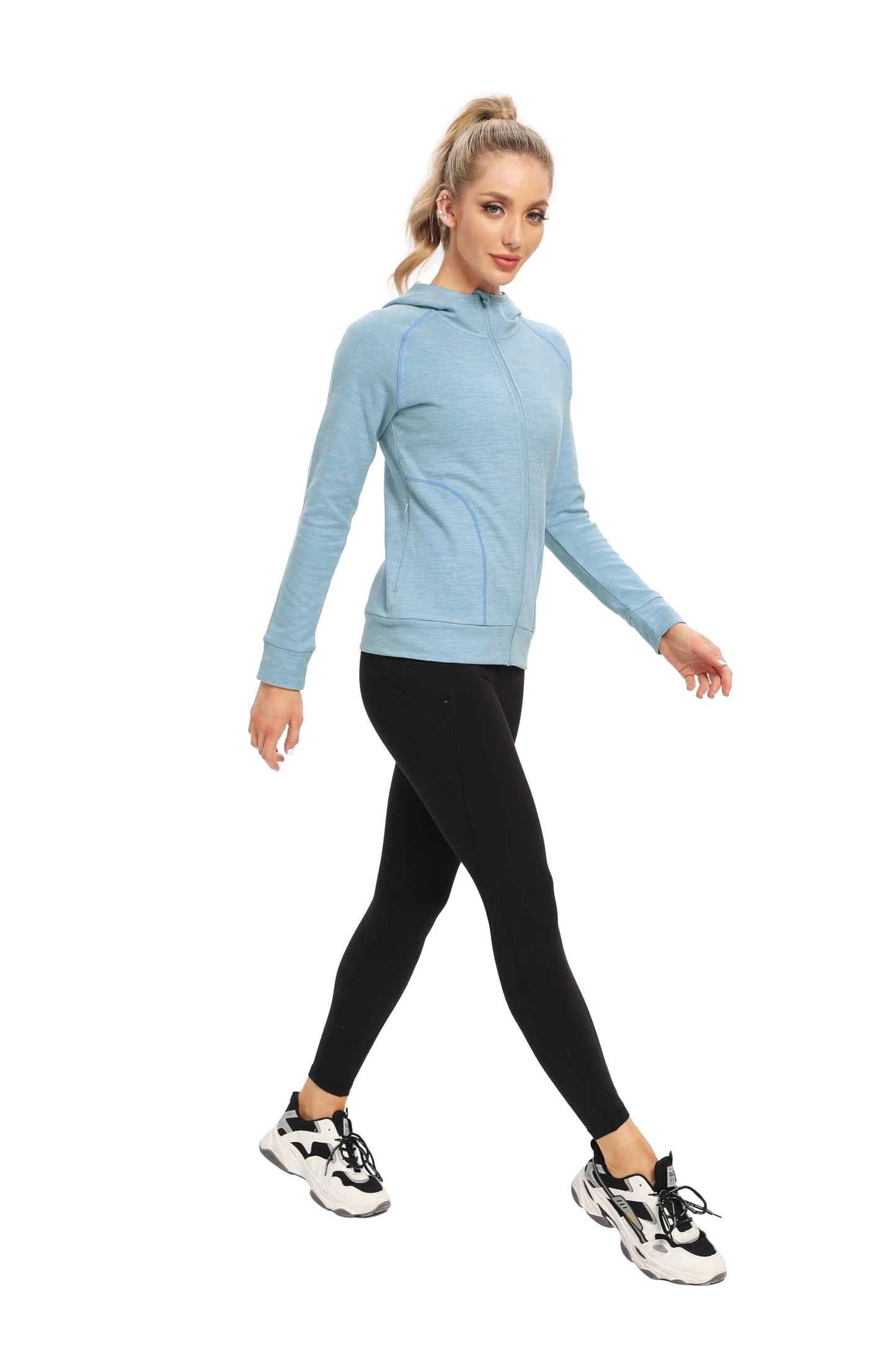 TIHEEN Womens Sports Running Yoga Jacket Slim Fit Full Zip Track Jacket With Pocket (Blue XL)