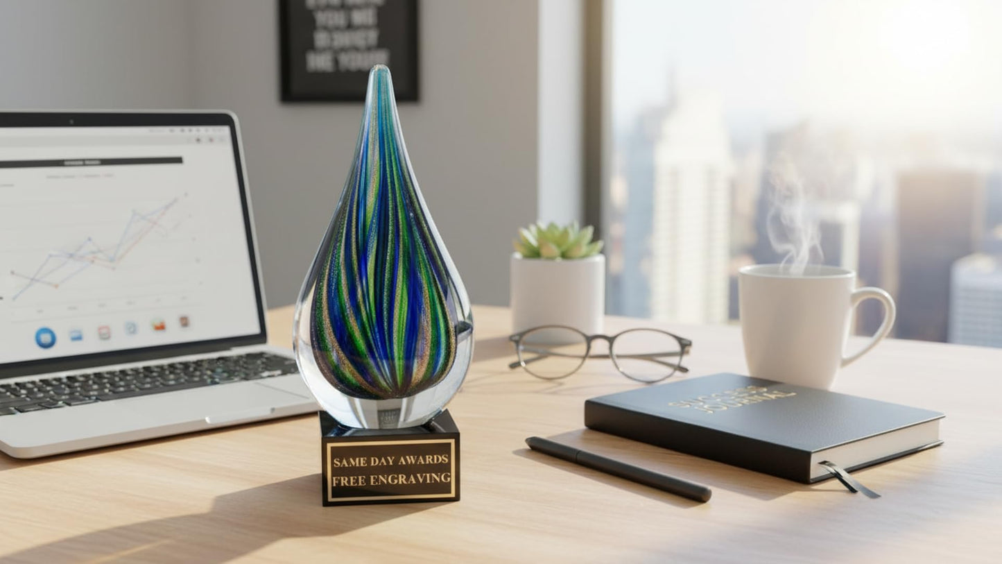 Same Day Awards Green Drop Art Glass Award