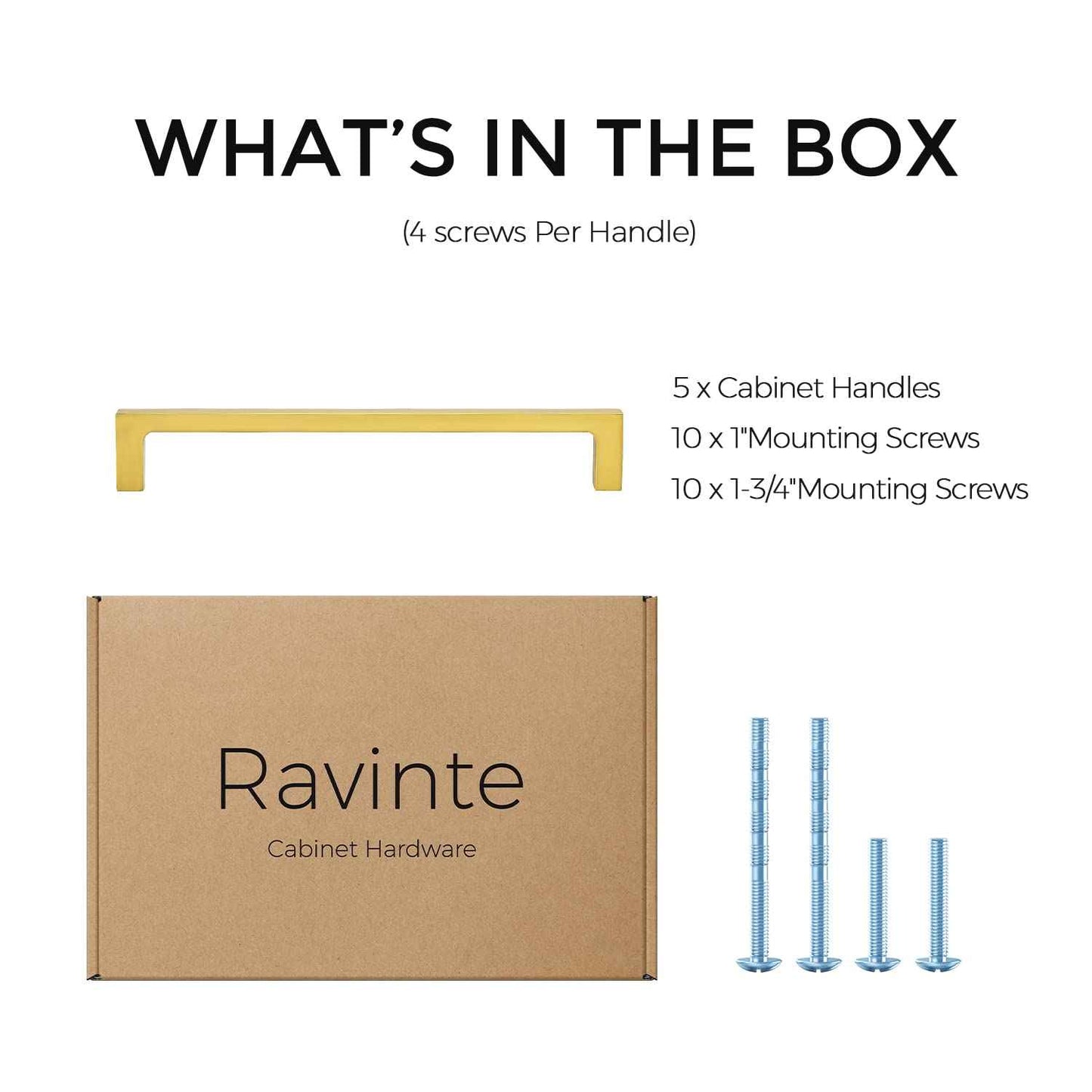 Ravinte 5 Pack Solid 6-1/4 Inch Square Cabinet Handles - Brushed Brass Drawer Pulls - Kitchen Hardware