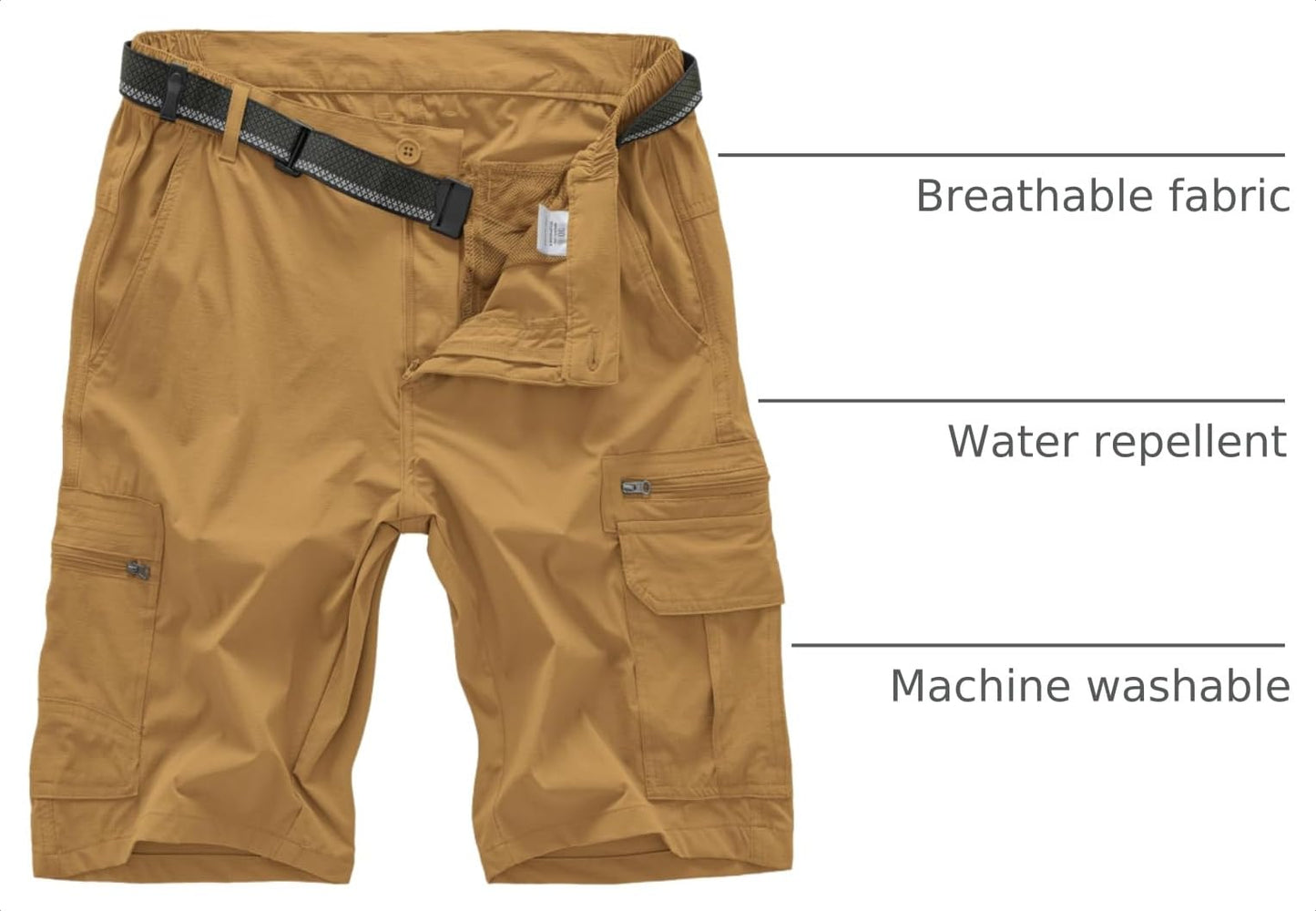 Jessie Kidden Mens Outdoor Casual Expandable Waist Lightweight Water Resistant Quick Dry Fishing Hiking Shorts (6222 Yellow Brown 34)