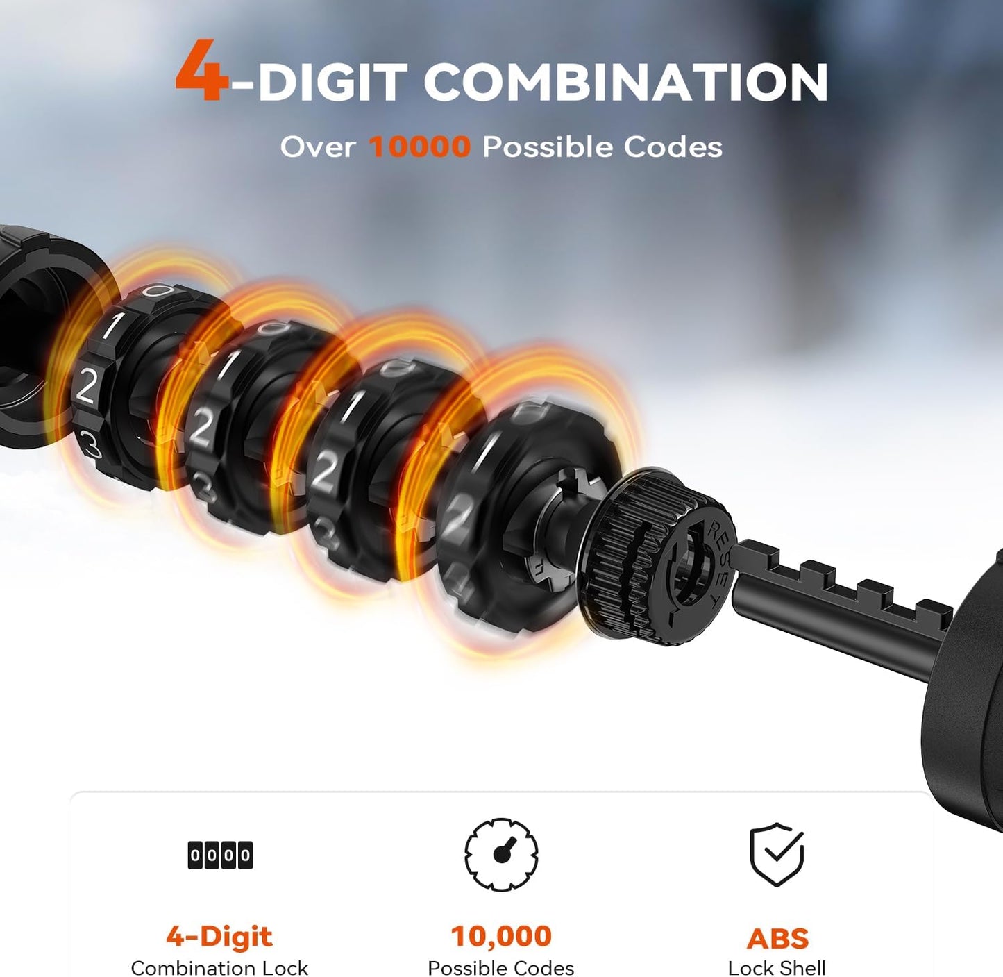 Sportneer Bike Lock - 4-Digit Combination, Weatherproof 12mm Heavy Duty Steel - 4ft Cable for Bikes & Scooters