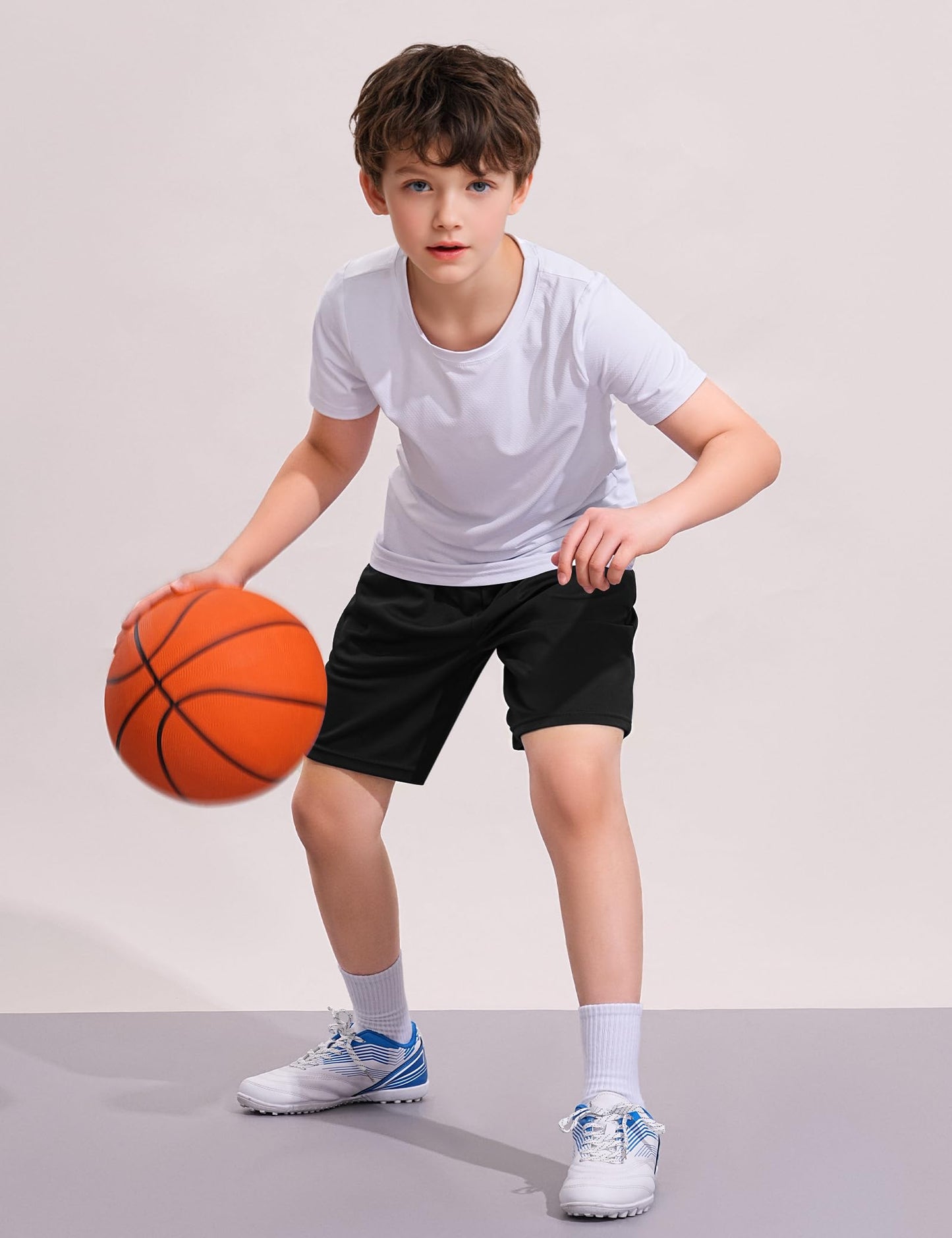 Somaibo Boys Athletic Shorts Youth Quick Dry Soccer Basketball Running Gym Performance Mesh Sports Shorts for Kids 11-12 Years Black