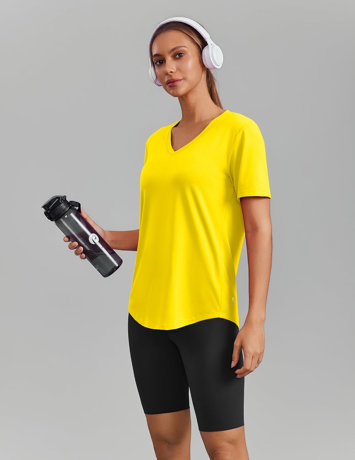 PINSPARK Soft Workout Tops for Women - Short Sleeve V-Neck with Moisture Wicking & UPF 50+ Sun Protection | Quick Dry Gym Shirt