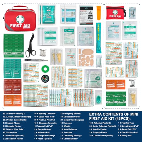 2-in-1 First Aid Kit with 215 Pieces & Mini 43-Piece Kit