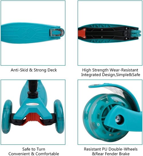 ChromeWheels Foldable Scooter - Deluxe Kick Scooter with Adjustable Height & LED Light-Up Wheels | For Kids Ages 3-12, 132lbs Limit