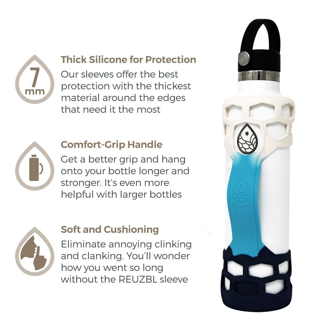 REUZBL Silicone Boot Sleeve Protector with Handle – Compatible with Hydro Flask 40oz, 32oz, 24oz, 21oz – Protective Bottle Bumper for Stainless Steel Water Bottles