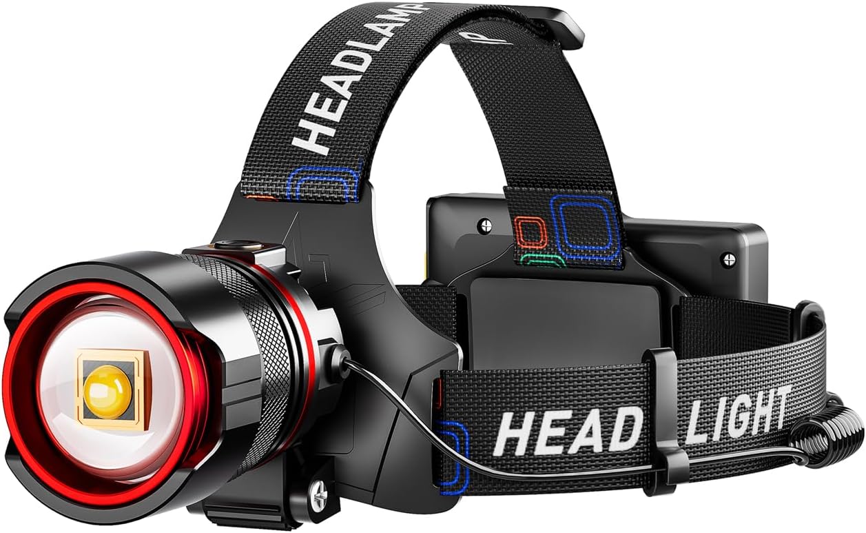 Rechargeable Headlamp - 99000 High Lumens Super Bright LED with Motion Sensor | 12 Modes, IPX7 Waterproof, Adjustable Zoom for Camping and Running