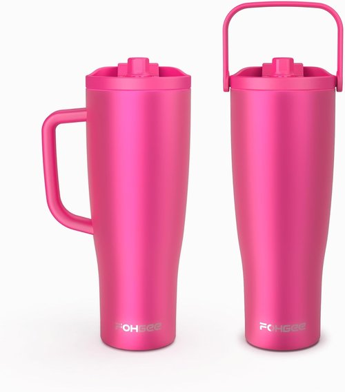 FOHGEE 40oz Insulated Tumblers - 2-Pack with Straw Lid & Handle Lid | Leakproof Design