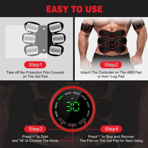 Drezela Abs Stimulator Muscle Toner, Ab Machine Trainer USB Rechargeable Gear for Abdomen/Arm/Leg, Fitness Strength Training Workout Equipment Men and Women DR6-E8