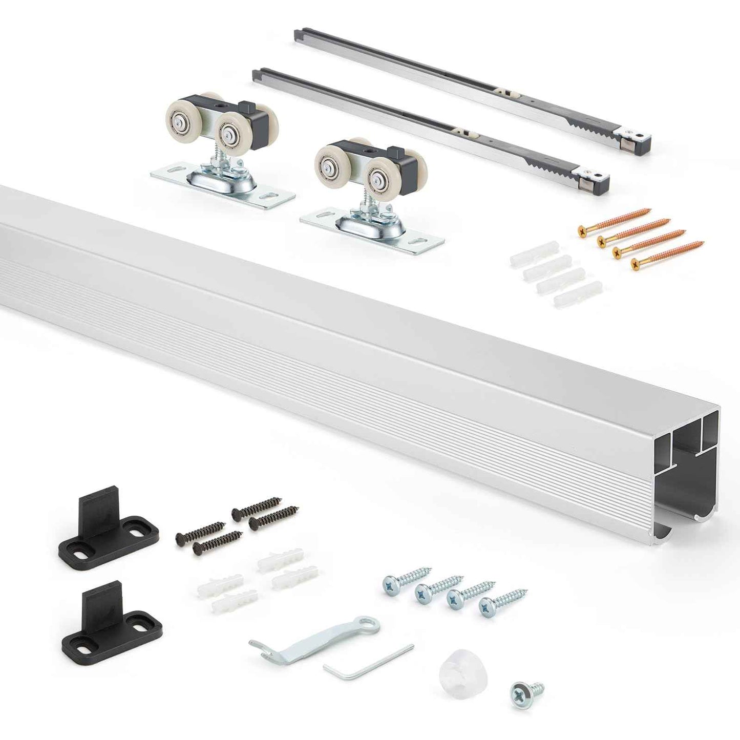 MaxxGeek 5FT/60in Sliding Pocket Door Hardware and Track Set,Soft Close Aluminum Box Sliding Door Rail Track Kit,Smoothly and Easy to Install,60" Track Kit for 23"-30" Wide Single Door